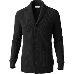 Five Four Men's 2XL Black 100% Cotton Shawl Collar Cardigan Sweater